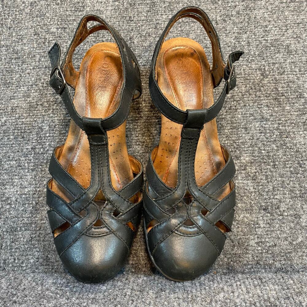 Rockport Cobb Hill Abbott Aubrey Black Leather Sandals Pumps T Strap Size 6